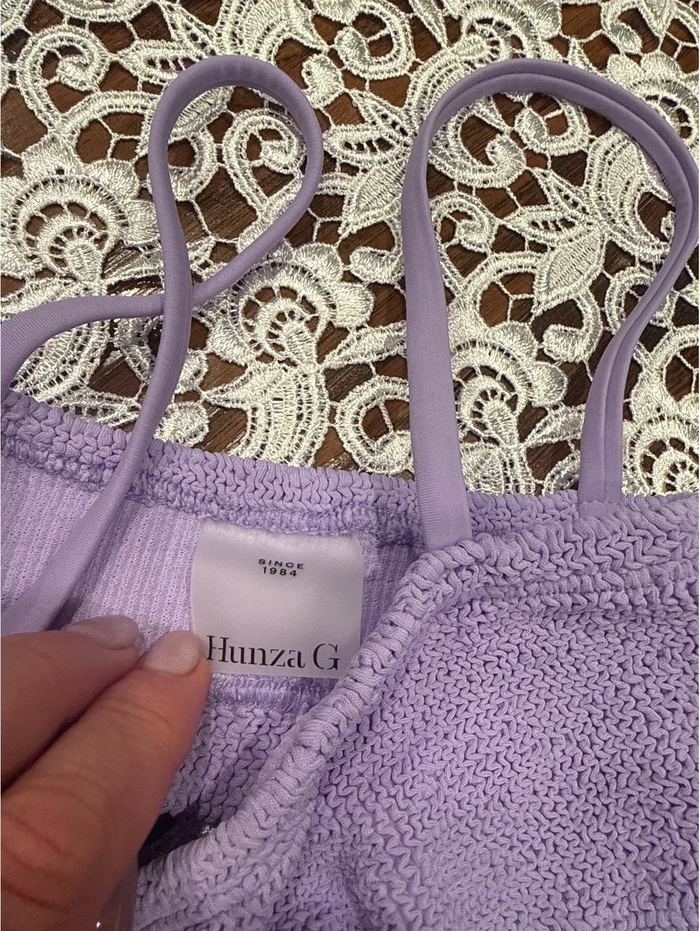 NWT Hunza G Gigi Crinkle Square Neckline Lilac Purple Bikini Set OS